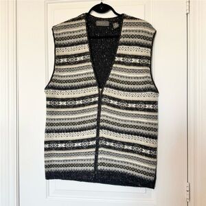 Vintage Profilo Sport Charcoal Grey and Cream Zip-Up Sweater Vest, Unisex Medium